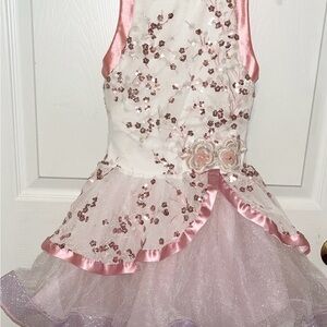 Floral Pink and White Dress with Tulle Skirt